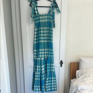 Sheridan French Blue and White Plaid Maxi Dress
